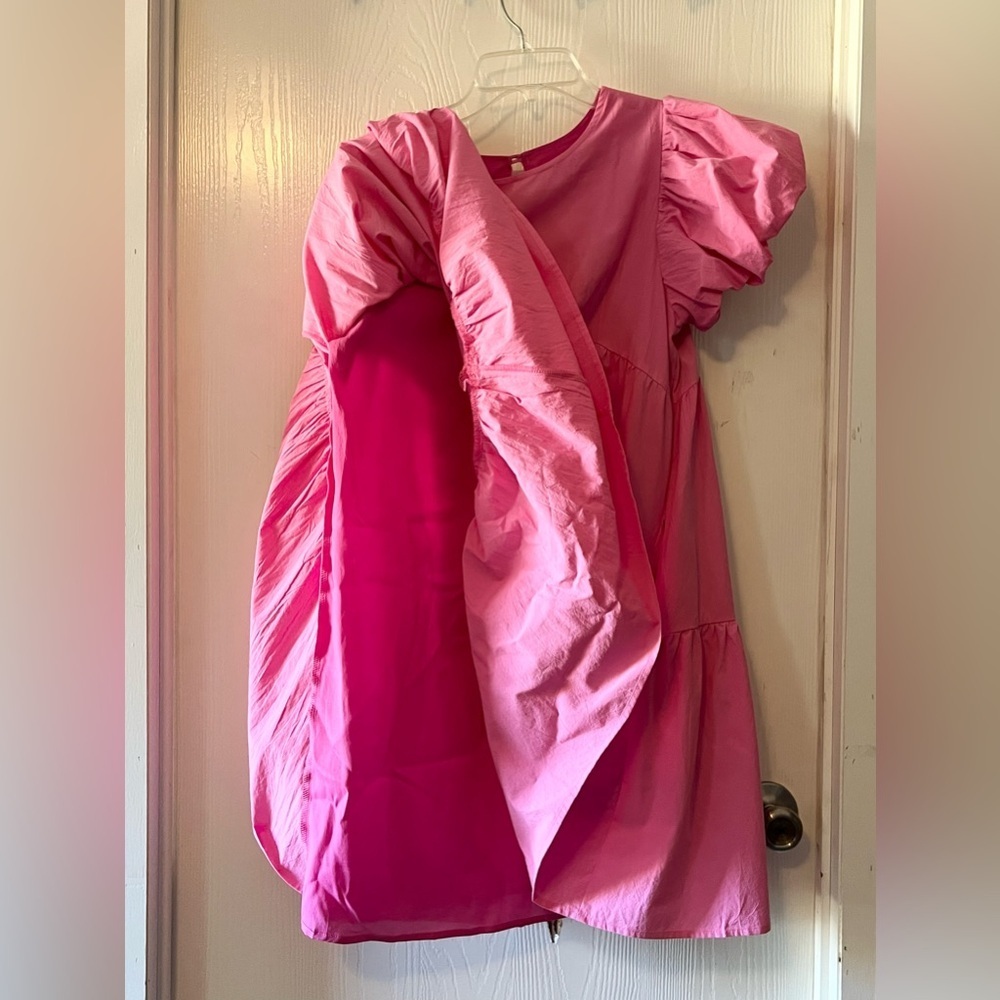 &merci Bubblegum Pink Babydoll Mini Dress with Puff Sleeves - Picture 8 of 11